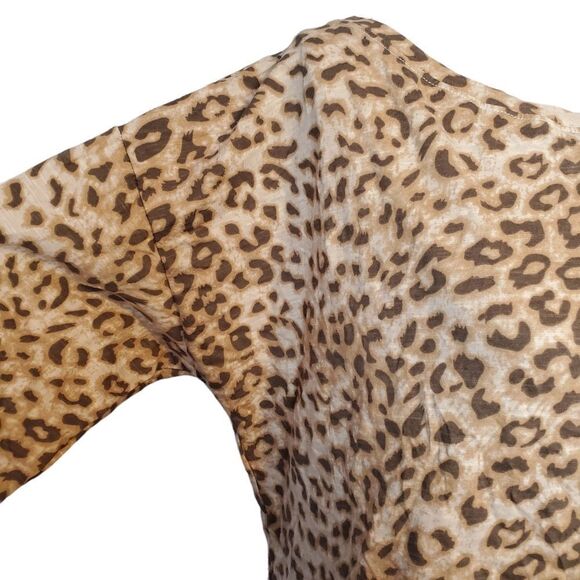 BOSTON PROPER Leopard Print Boat Neck Boxy Fit Top Long Sleeve Shirt L - Picture 3 of 4